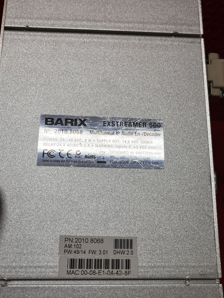 Used Barix Exstreamer 500 Multiformat Audio Network Encoder/Decoder Good Cond