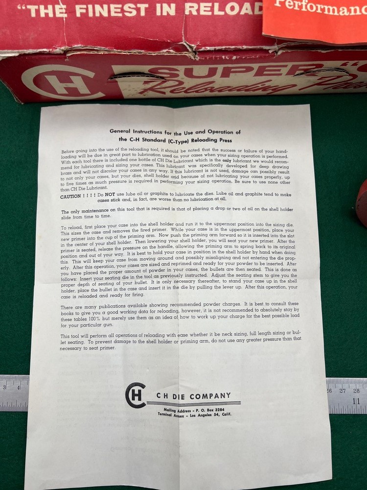 Vintage CH Super C Reloading Press Original Display Box Instructions Priming Arm