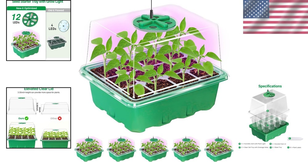 Full Spectrum 5-Pack Seed Starter Kit with Adjustable Light for Indoor Plants