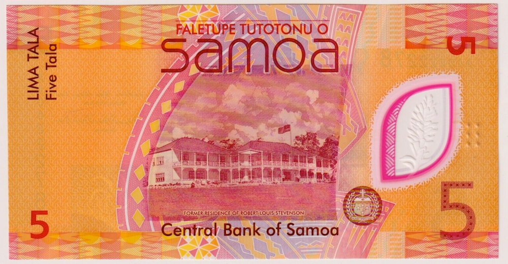 Samoa 5 Tala 2023 2024 P-W47 UNC Polymer Banknote AA Prefix