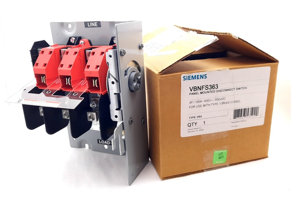 Siemens VBNFS363 Panel Mount Disconnect Switch 600VAC, 600VDC, 100A, 3 Phase