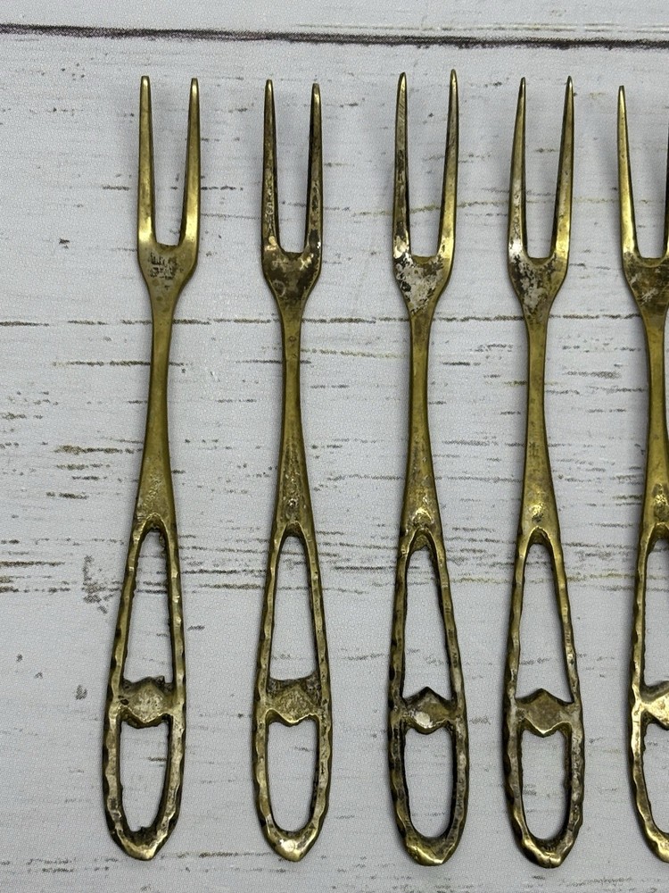 Solid Brass Olive Cocktail Fork Set With Semi Precious Stones