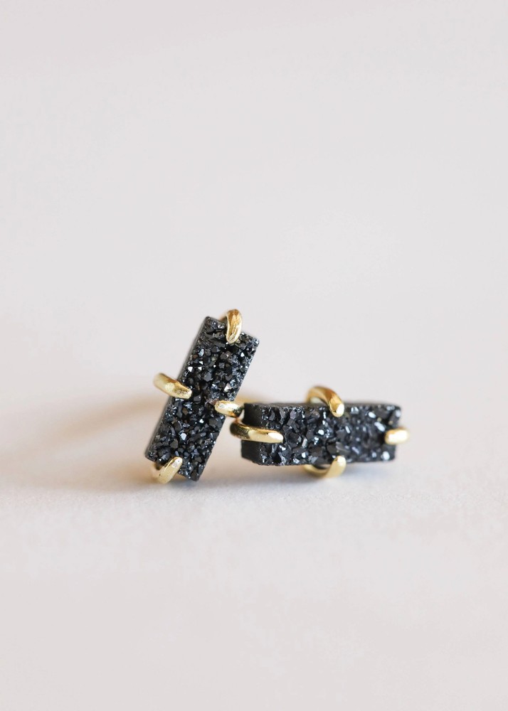 Druzy Bar - Black - Gold Earrings