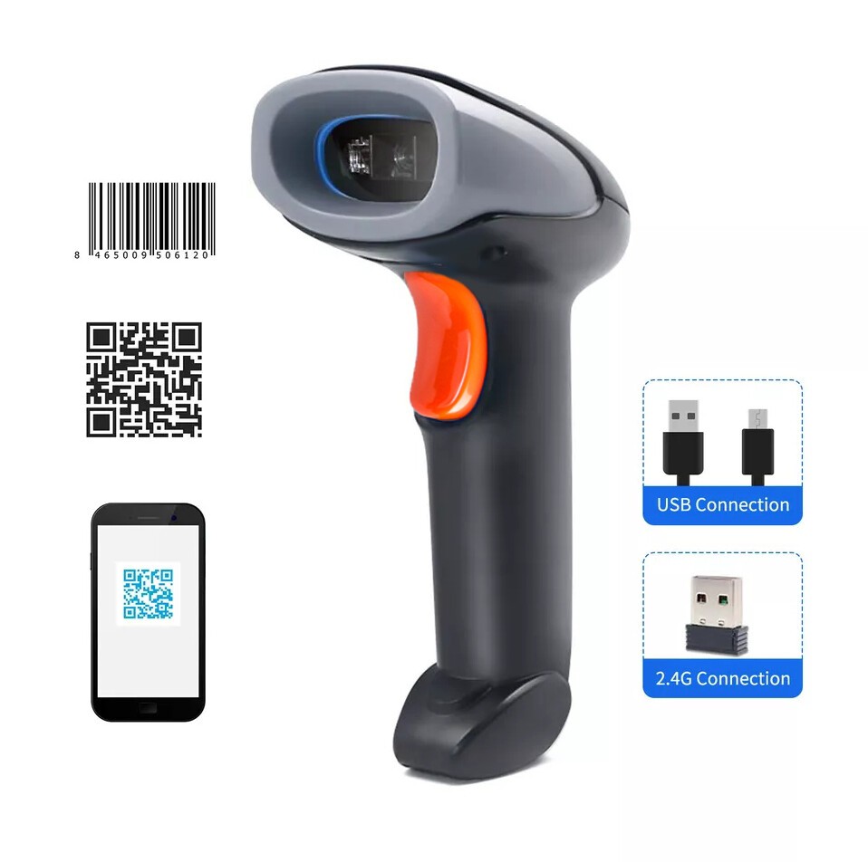 2.4Ghz Wireless Barcode Scanner Cordless 1D 2D Laser Barcode Reader USB Handheld