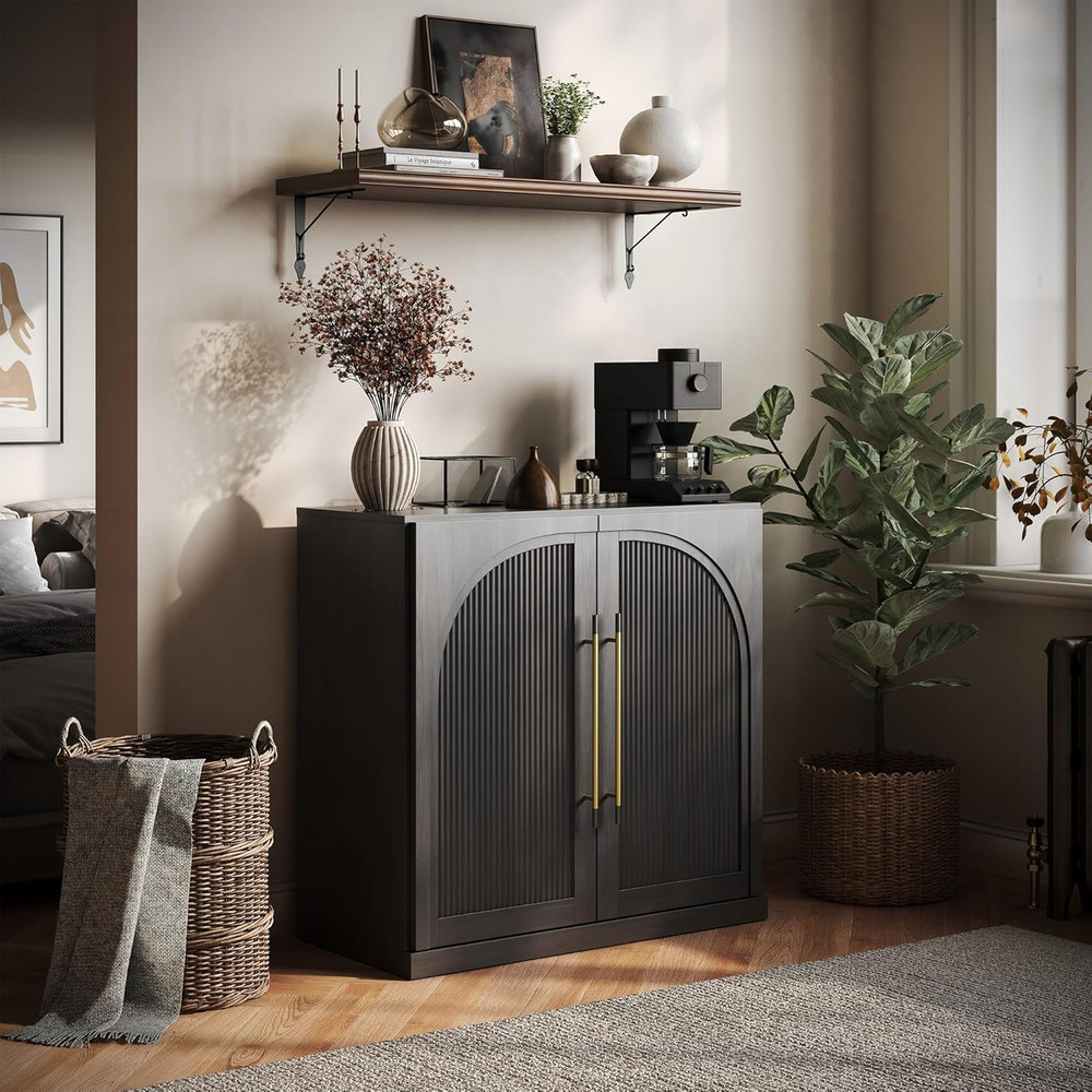 Elegant Modular Sideboard with Arched Doors and Adjustable Shelves - Ebony