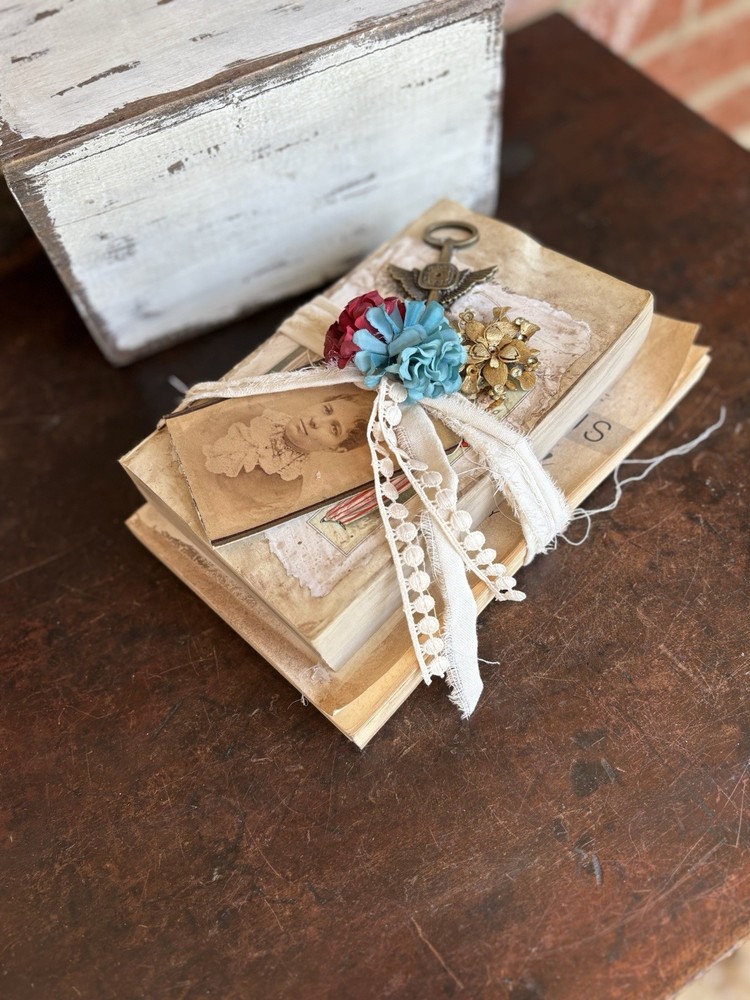 Vintage Look Book Stack Home Decor Victorian Library Desk Handmade