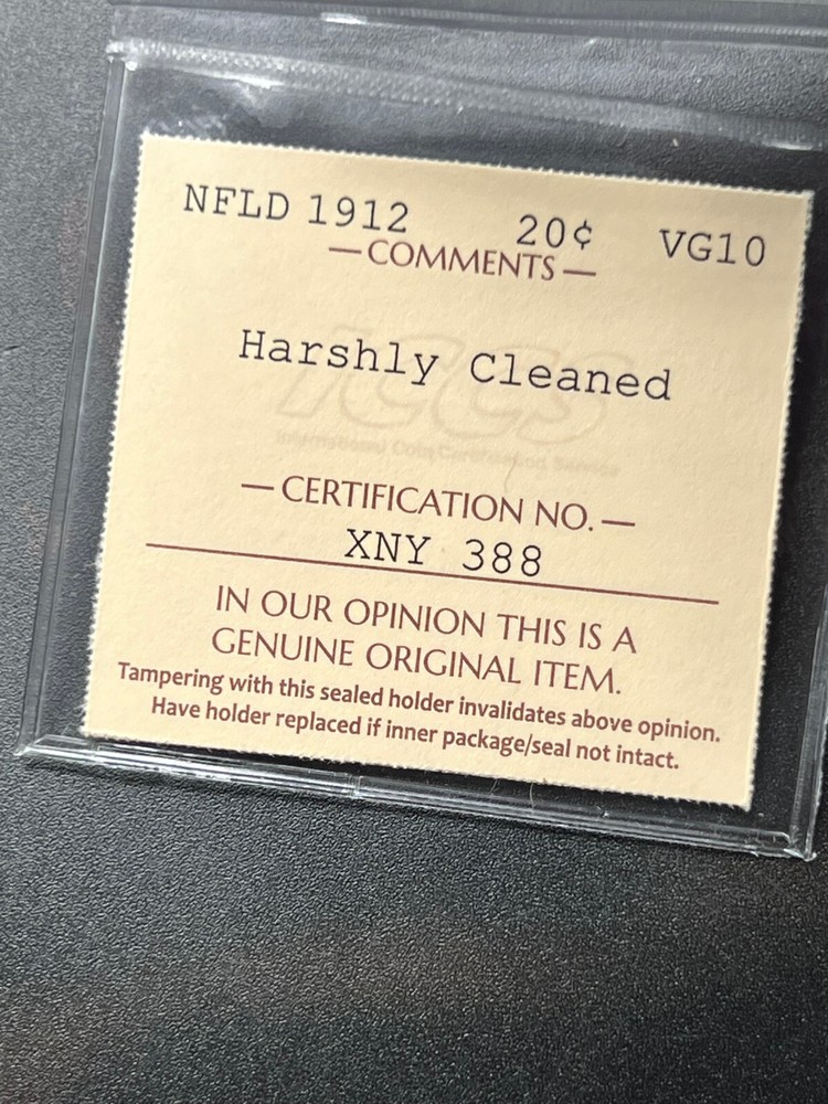 1912 NFLD 20 cent Graded ICCS VG-10