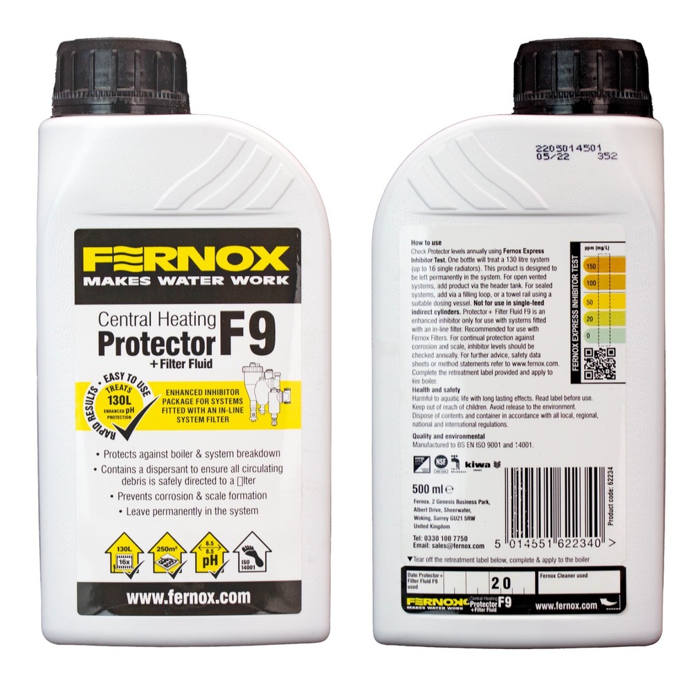 Fernox F9 Plus Filter Fluid Central Heating Protector 500ml for 16 Radiators