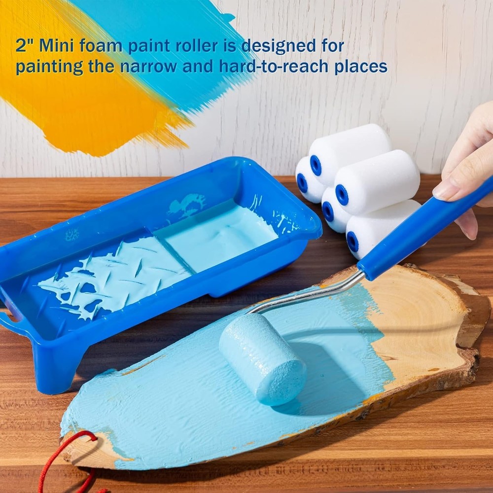 Mini 2 Inch Paint Roller Set with Tray & Liners - Effortless Painting Solution