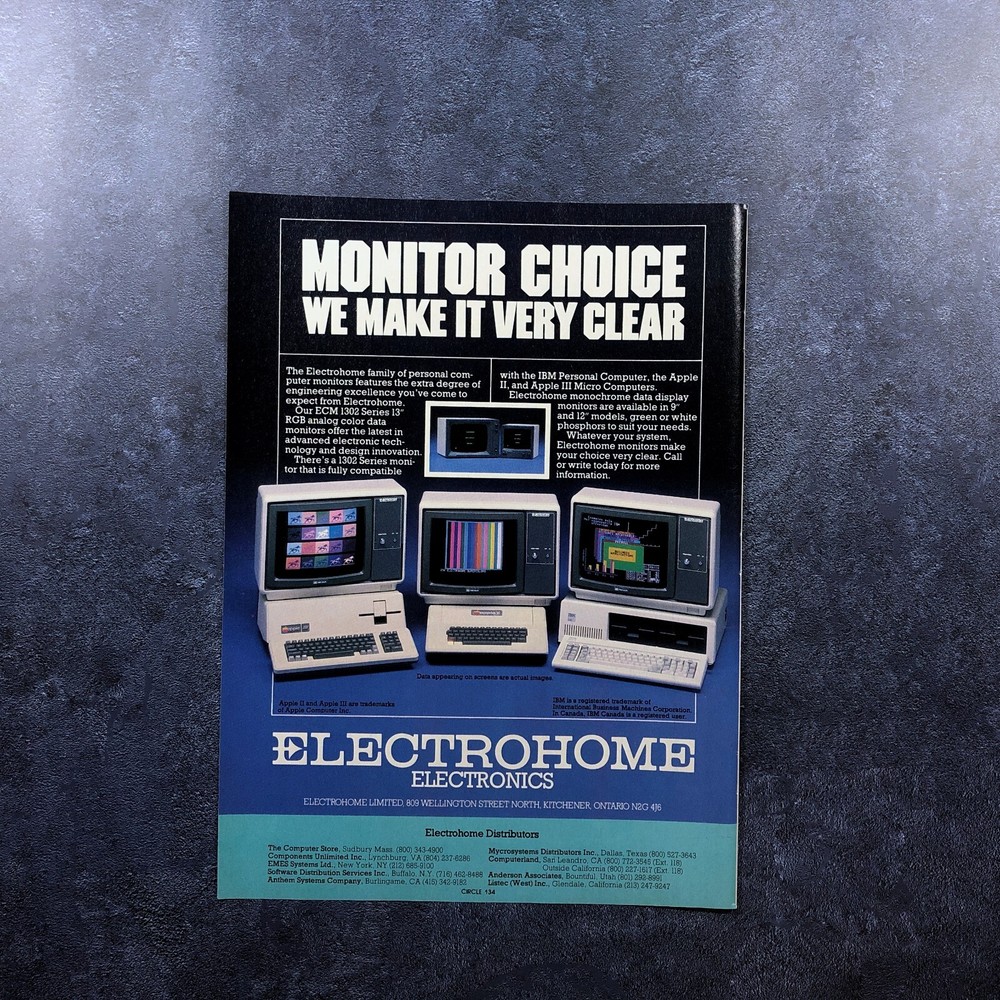 1982 Electrohome Electronics IBM Apple Monitors PRINT AD Retro Computers PC