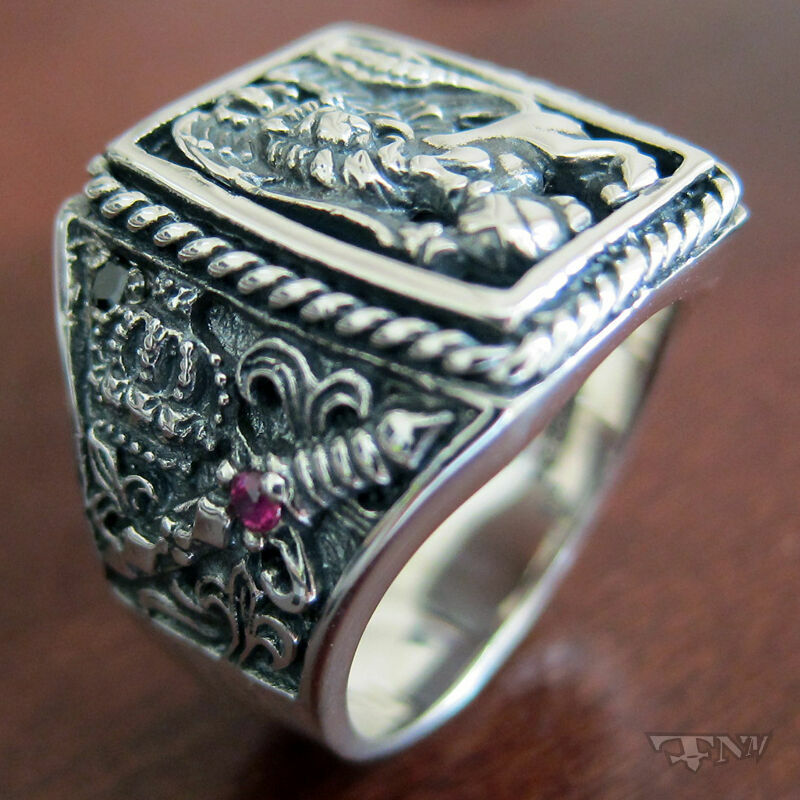 GRAND LION & COBRAS MEN RING SOLID.925 STERLING SILVER