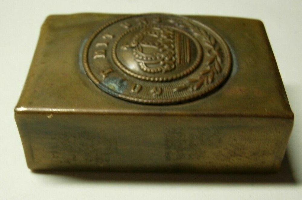 WW1 Trench Made Match Safe - "GOTT MITT UNS" -