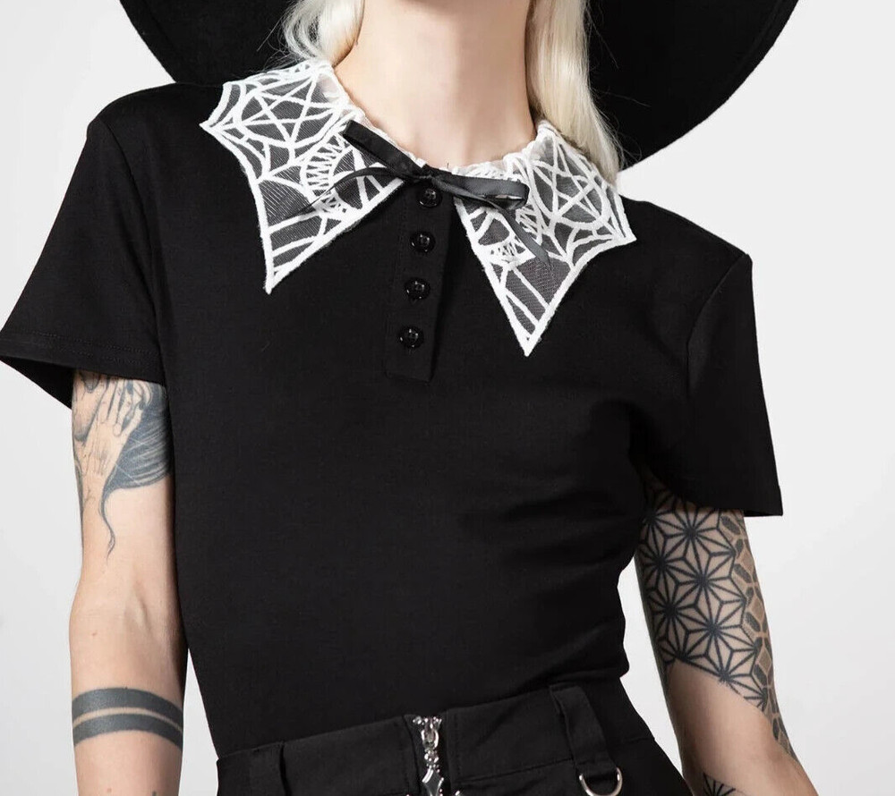 Killstar Apprentice Top Spiderweb Collar Bow Gothic Dark Academia KSRA006567