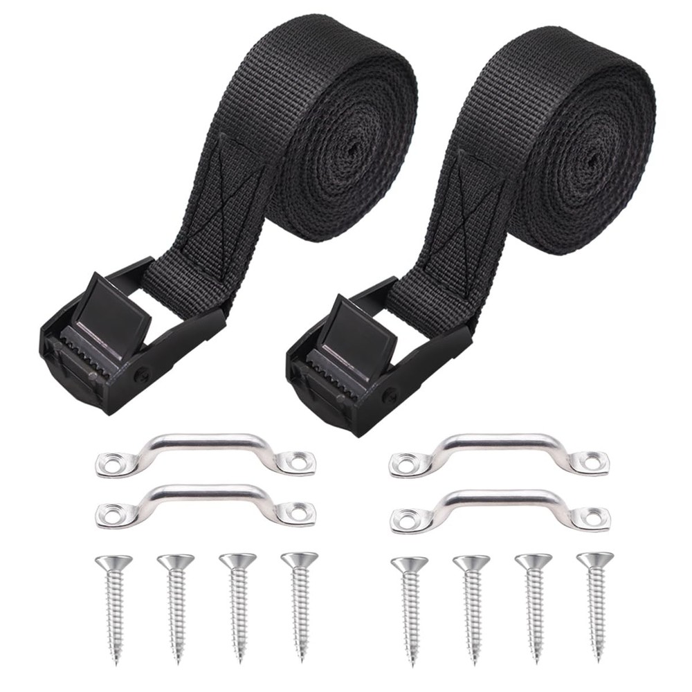 2 Sets 1"x 48"(4 ft) Battery Tie Down Strap kit with Stainless 2 sets, black