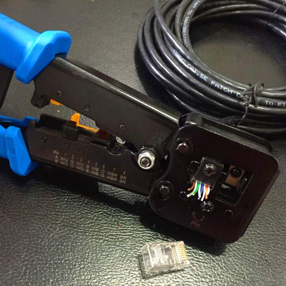 RJ45 Crimp Tool Ethernet Pass Thru Crimper with 5Pack 8Pin Replacement Blades...