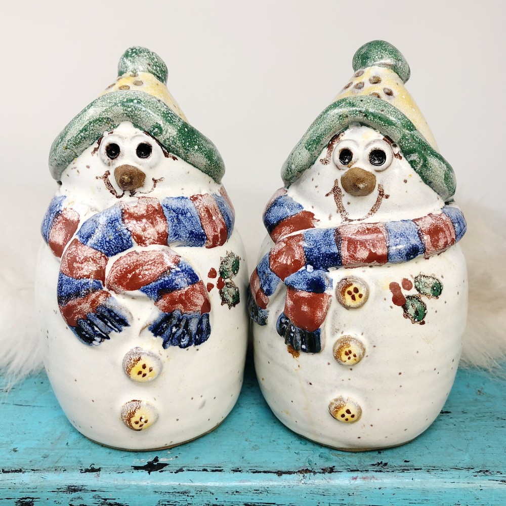 Ceramic Snowman Salt Pepper Shaker Set Prairie Spring Pottery