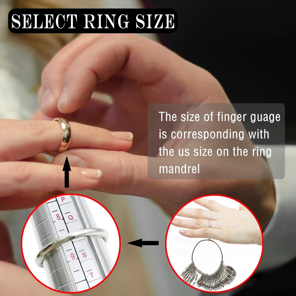 Ring Sizer Measuring Tool Set, Metal Mandrel Sizers for Loose sliver