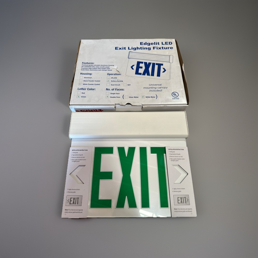 🔴Beghelli Illuminated Exit Sign Double Faced Exit Sign Green Letters White‼️