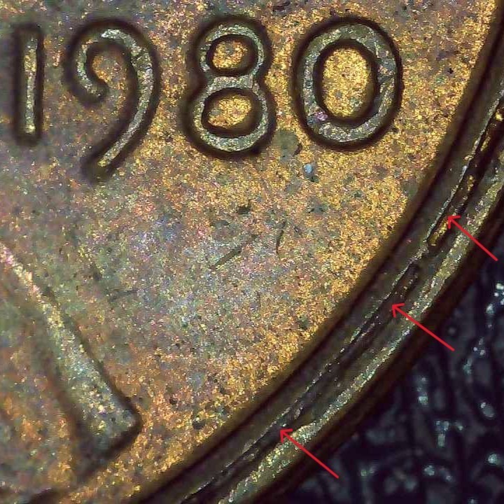 1980 Lincoln Penny error misaligned die, missing details