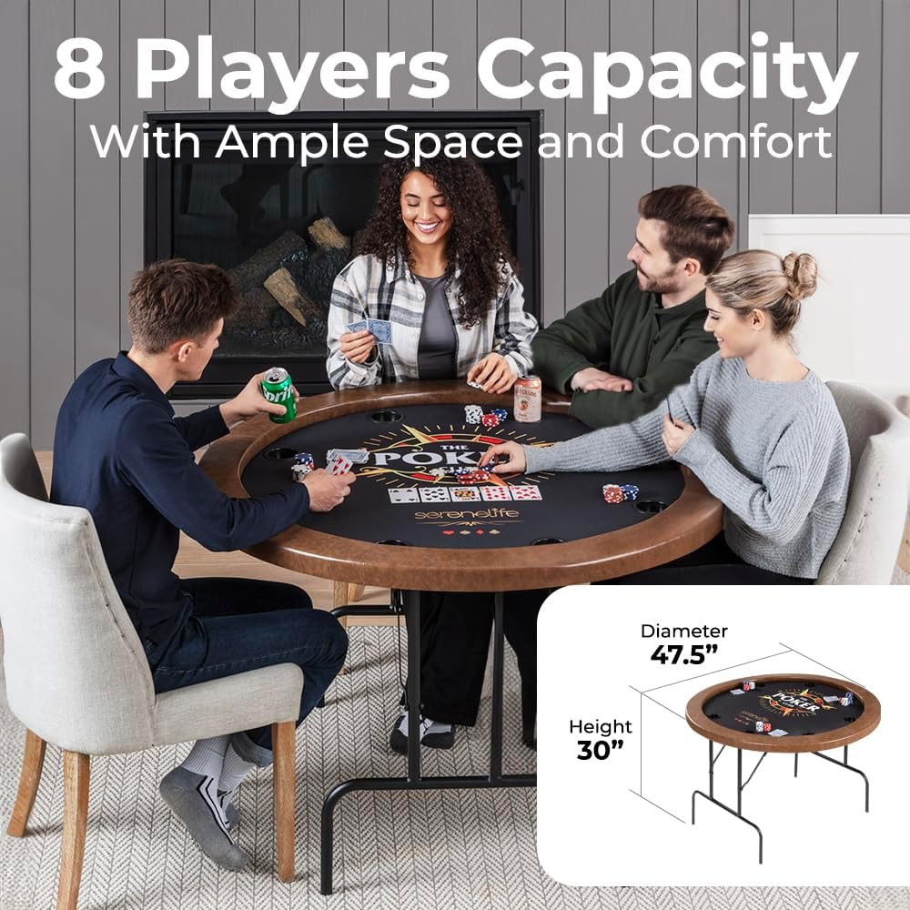 Premium 8-Player Foldable Poker Table with Cup Holders & Water-Resistant Rail