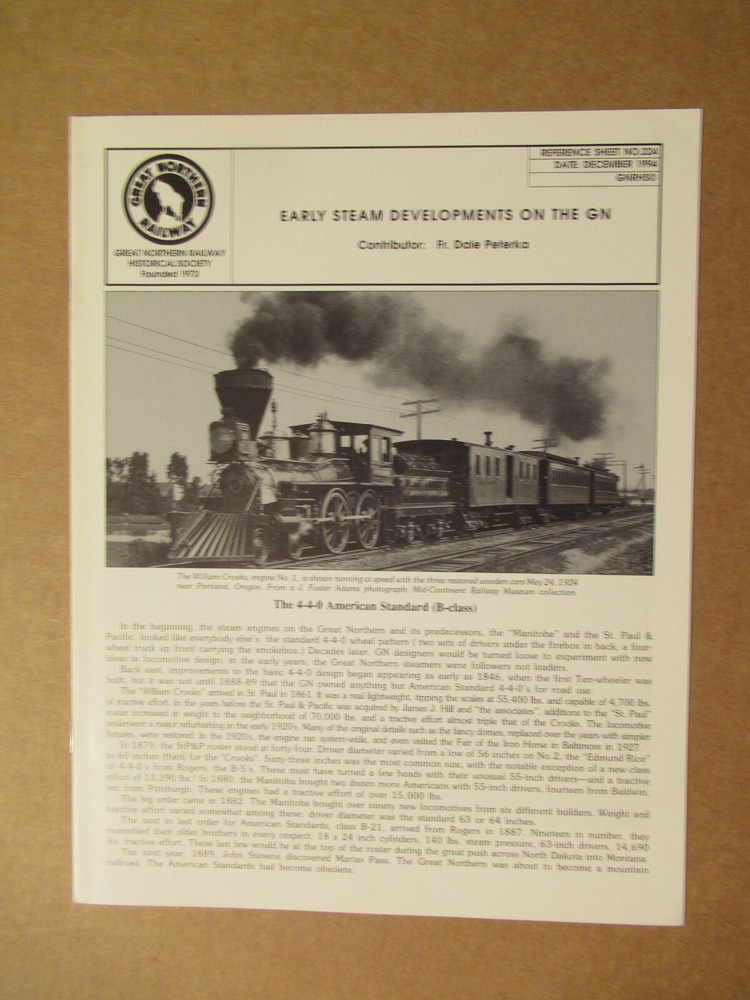 Great Northern Reference Sheet 224 Early Steam Development