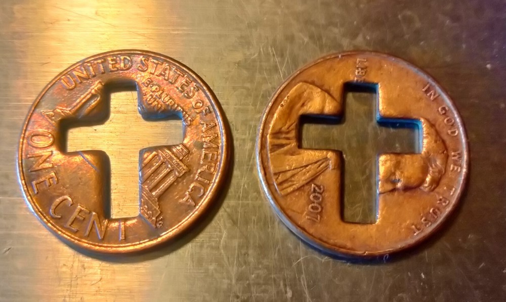 US Pennies With Stamp out Cross
