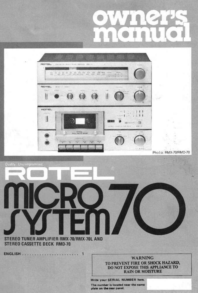 Rotel RMX-70 Stereo Owners Manual