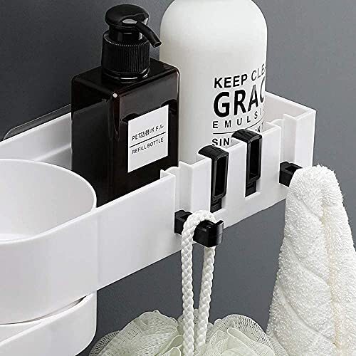 Adhesive Shower Caddy with Hooks Expandable Bathroom Storage Shelf