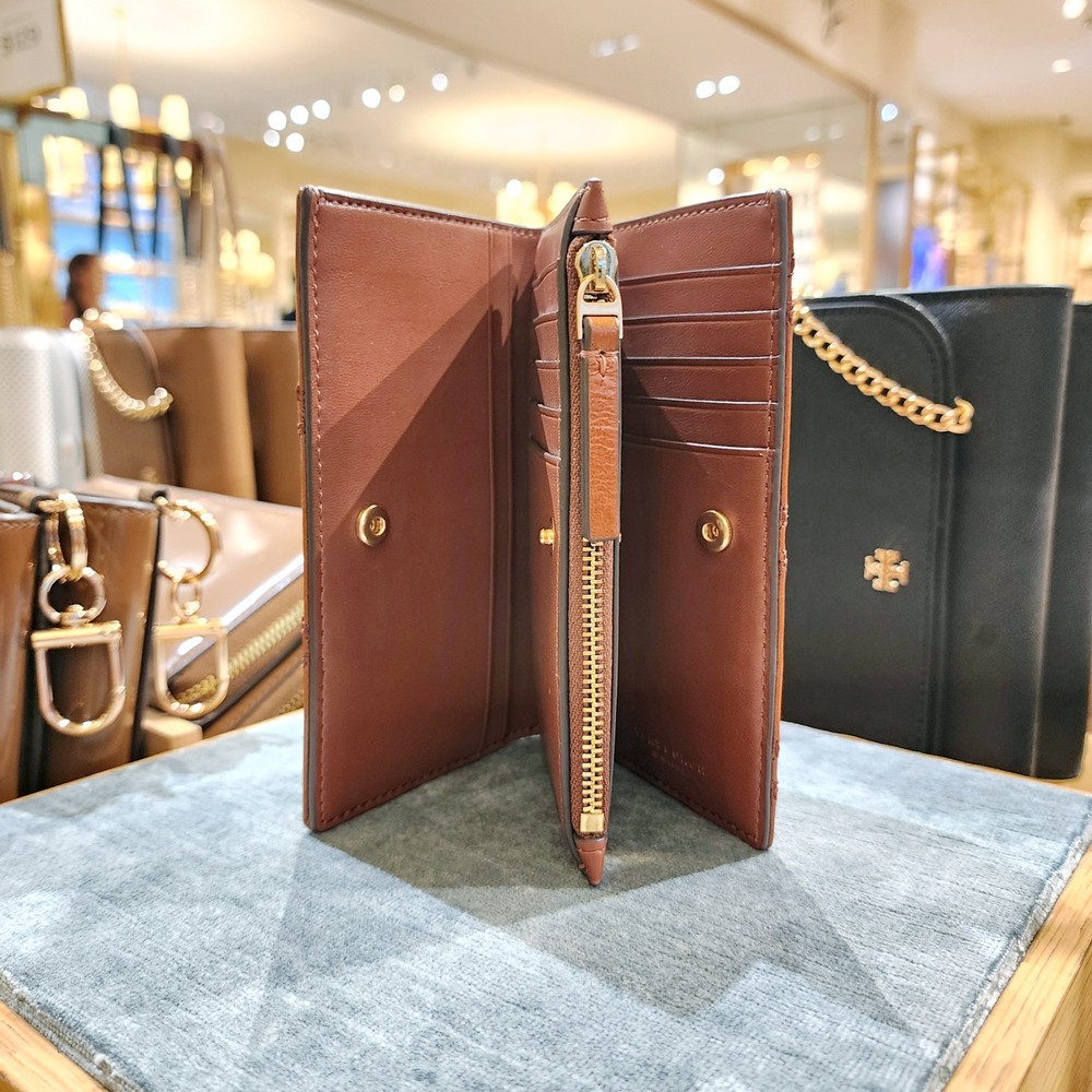 Latest Authentic Tory Burch Willa Shine Java Leather Medium Wallet 169924 $270