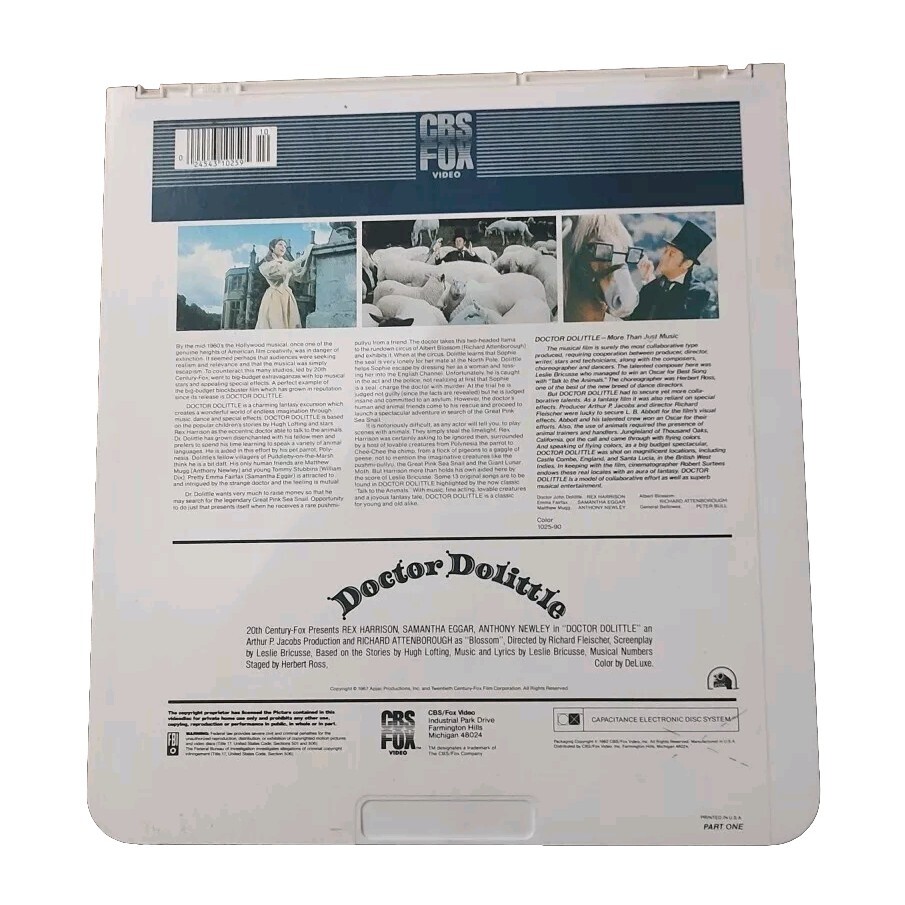 1982 CED Video Disc Doctor Dolittle Disc 1 CBS FOX Rex Harrison