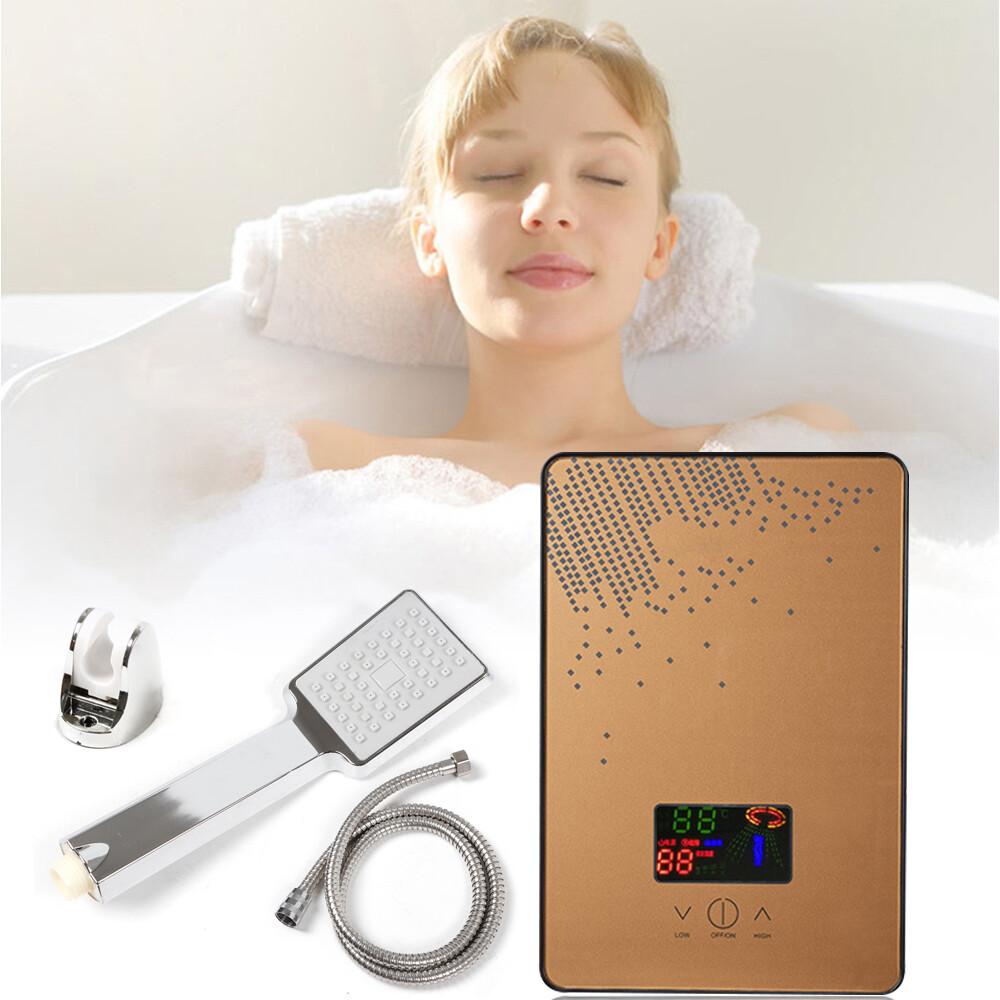 4500w 110v Instant Electric Tankless Hot Water Heater Bathroom Shower Kit Gold