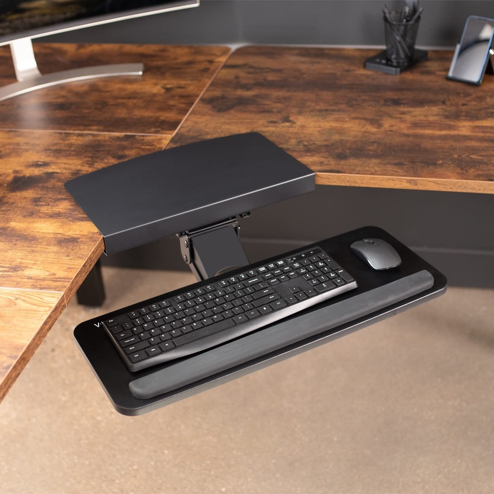 Adjustable Computer Keyboard and Mouse Platform Tray with Corner Connector, E...