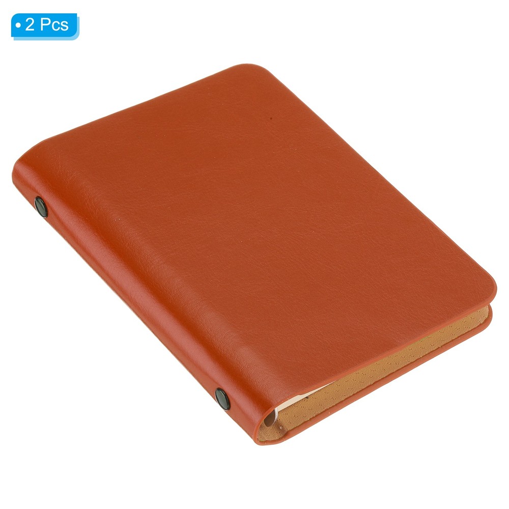 6 Ring Binder Cover 2pcs A7 Leather Notebook Binder with 100 Sheets Paper Orange