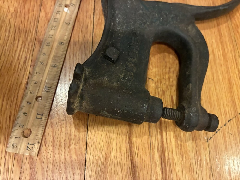 Antique Acme Riveter Cast Iron Tool Work Hand Tool PRESSER - "PATENT PENDING"