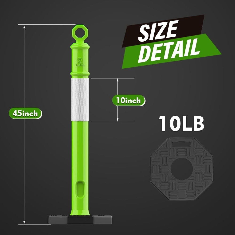 45 Inch 3 Pack Delineator Post with Base, Lime Green Traffic Delineator Posts...