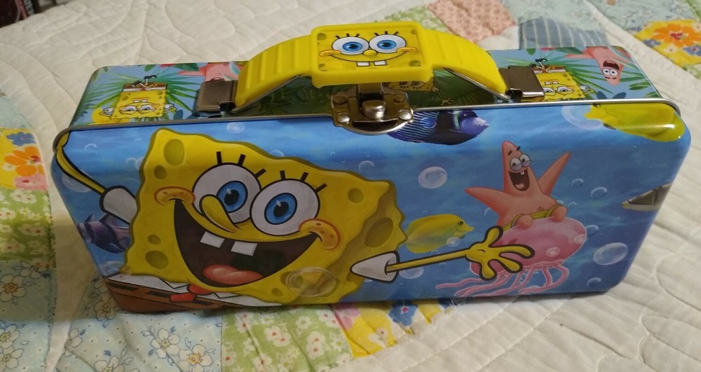 SpongeBob SquarePants Tin Tool Box Handle Latch/Hinge NEW Pencil Box Storage 🆕