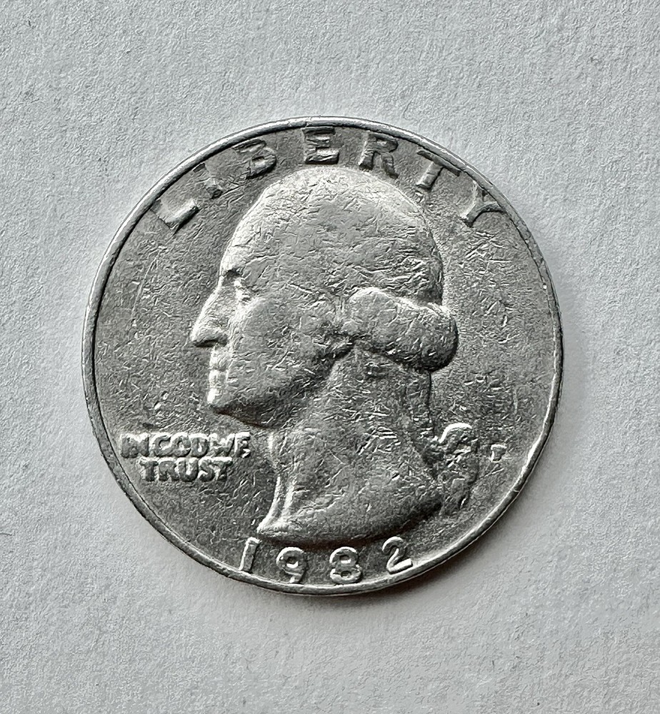 Error 1982 Washington Quarter Prominent Missing Letters “Pluribus”