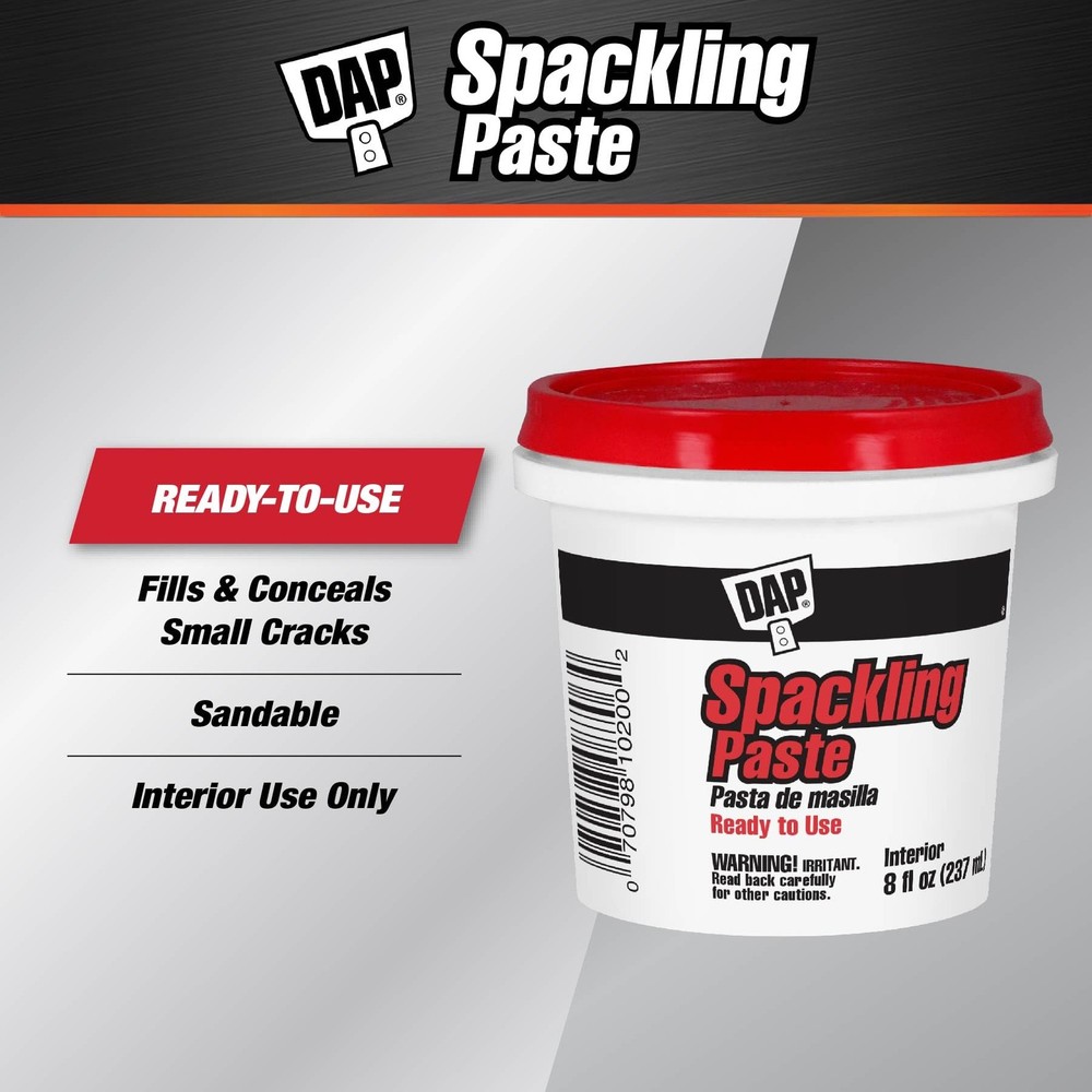 DAP Spackling Paste, White, 8 Oz (7079810200) 1/2 Pint, White