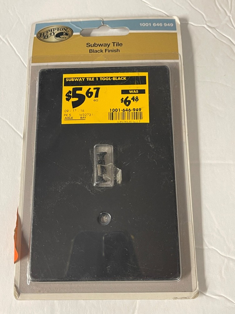 2 pcs Hampton Bay Subway Tile Light Toggle Switch Plate black