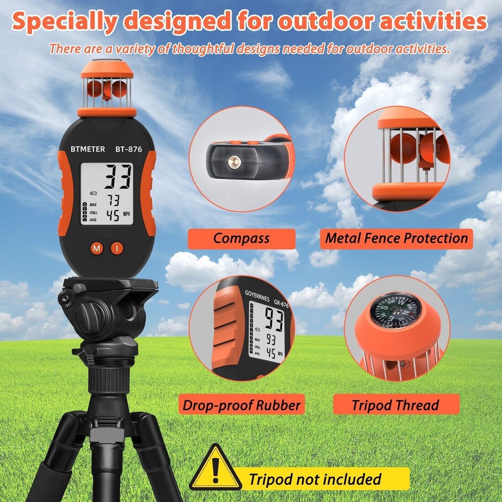 Wind Cup Anemometer Handheld Digital Wind Meter Air Speed 42m/s