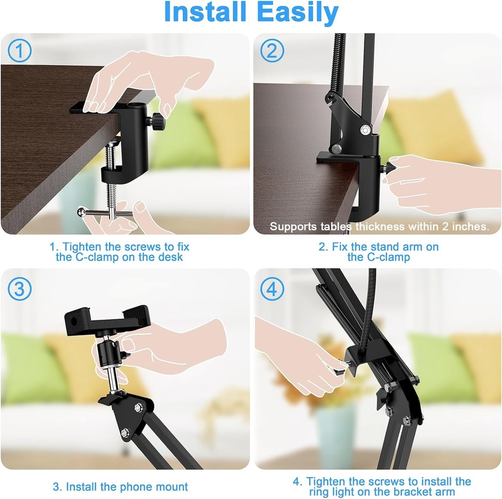 Overhead Camera Mount with Ring Light, 6‘’ Phone 6Light