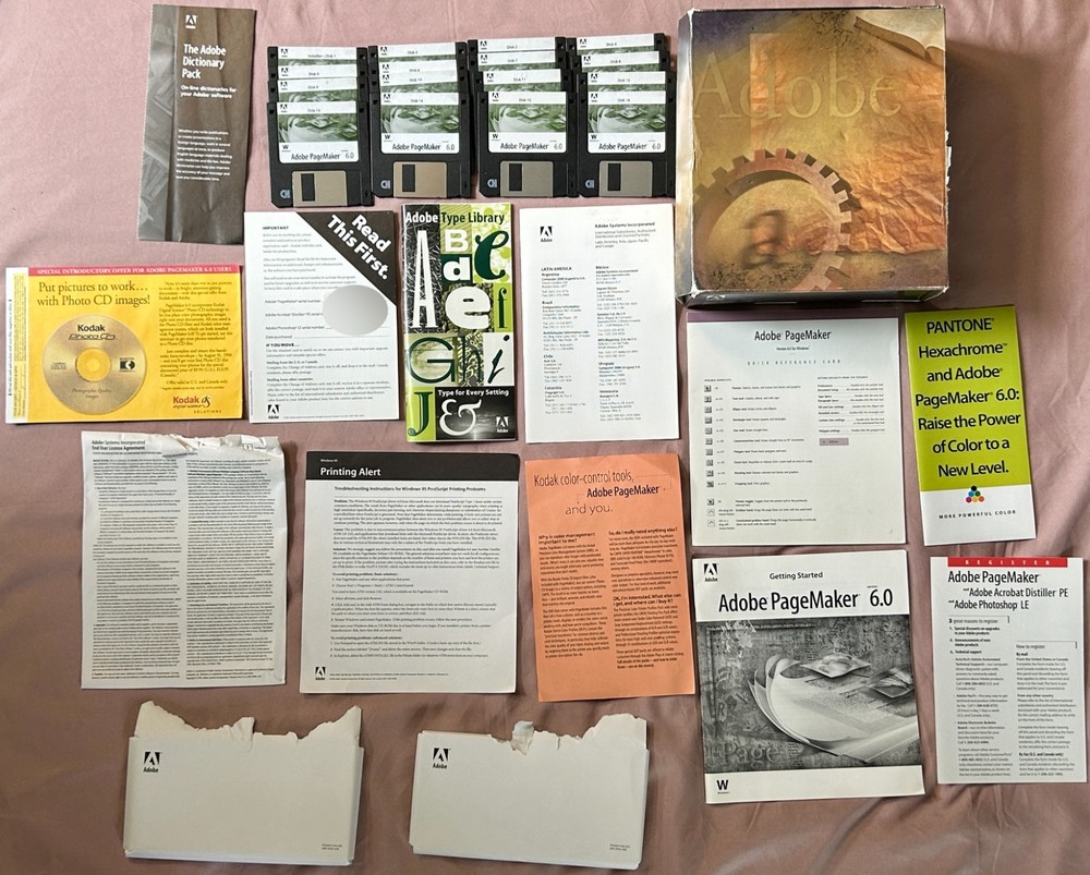 1995 Adobe PageMaker 6.0 w/ 16 Discs & Guidebooks Windows Complete PC