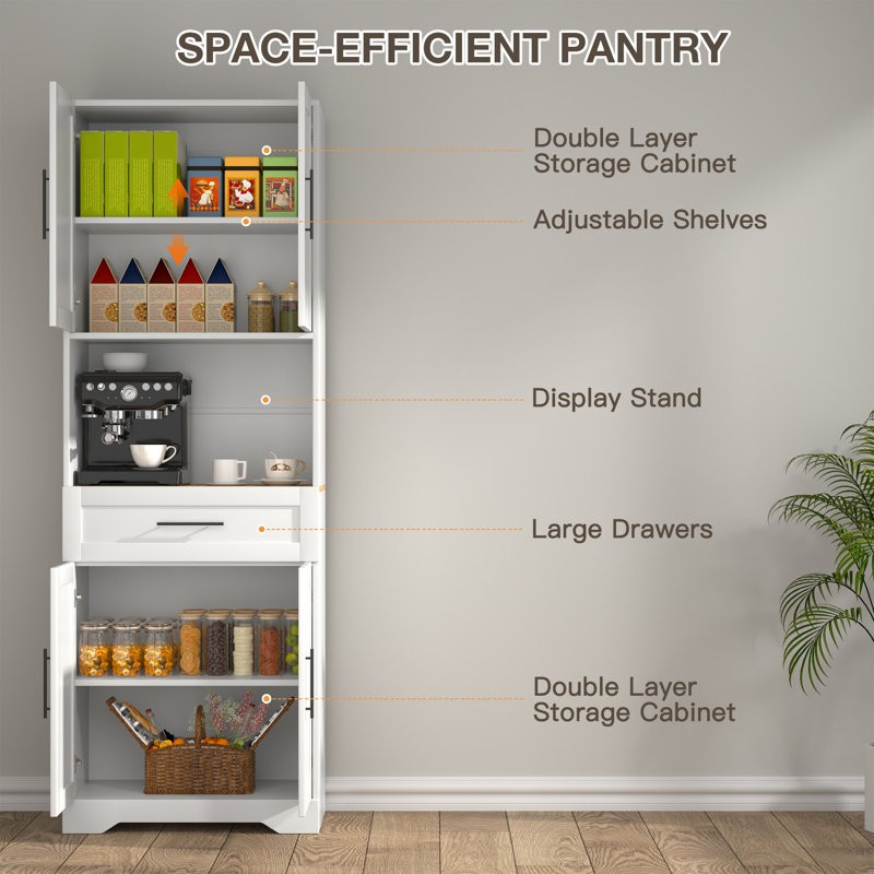 HOMMOW 67.4" Kitchen Pantry Cabinet With Adjustable Shelves