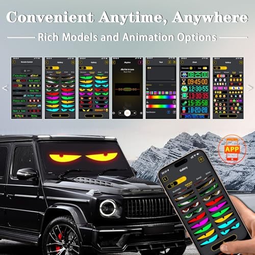 2PCS Devil Eyes Light for Windshield ：Programmable Led Sign，USB 23.6inx4.73in