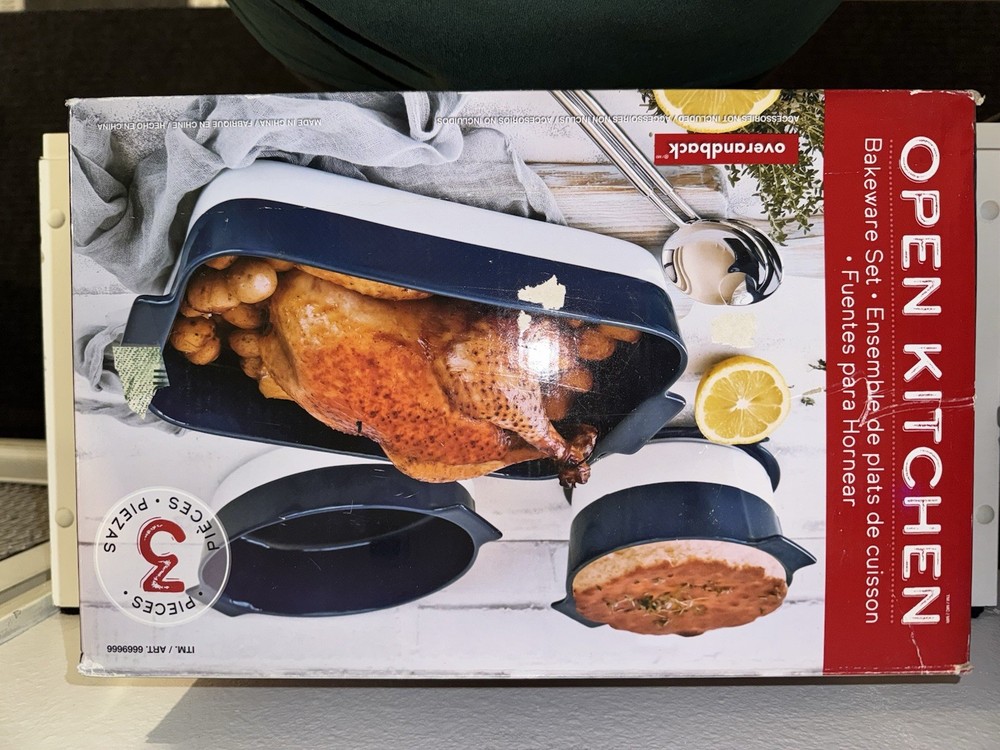 Open Kitchen 3-Piece Ceramic Bakeware Set Oven Safe 500°F Rectangular Oval Round