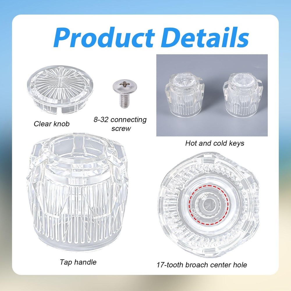 2pcs Shower Knob Replacement, Clear Acrylic Handles Hot Medium,