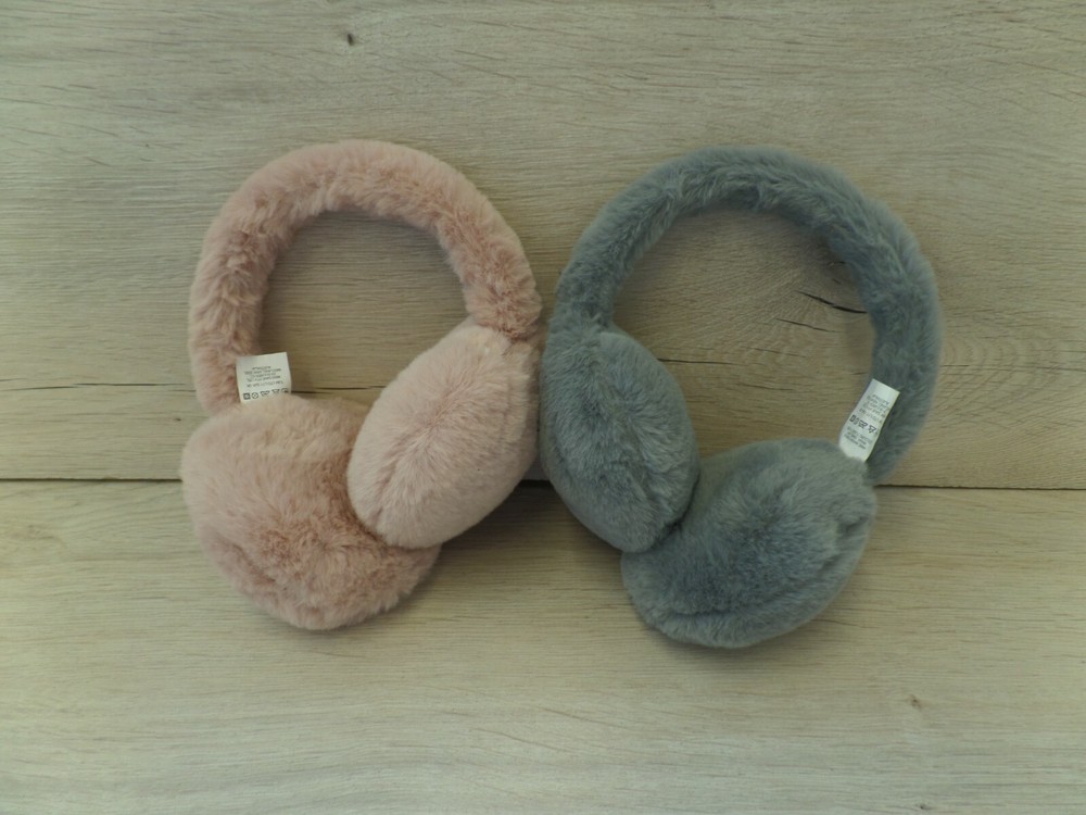 2 fluffy unbranded pink and grey ajustable ear muffs