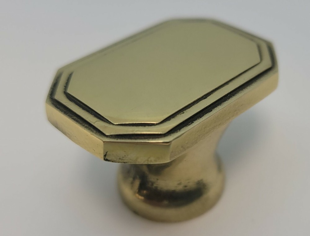 1-1/4" Oblong Octagonal Knob Polished Solid Brass Nickel pull desk small cabinet