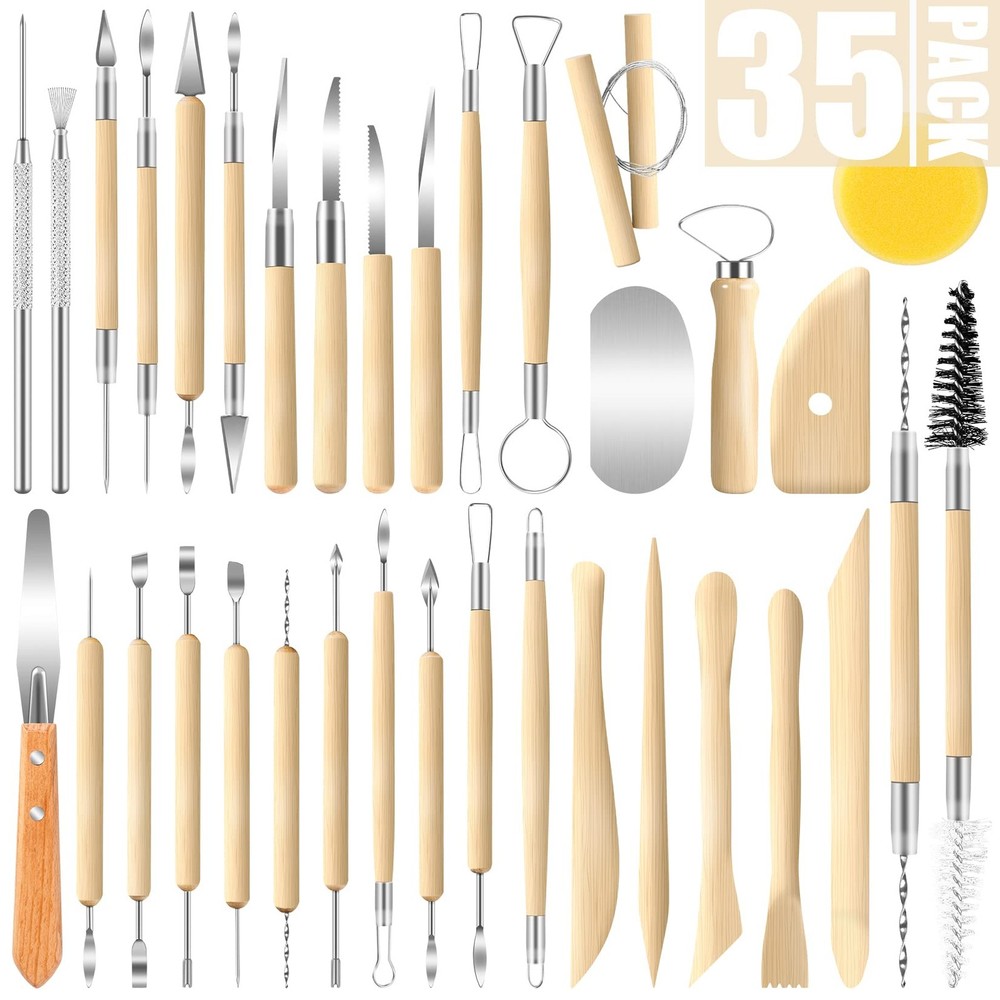 Jetmore 35-Pack Clay Pottery Sculpting Tools Kit - Polymer Modeling Art Set