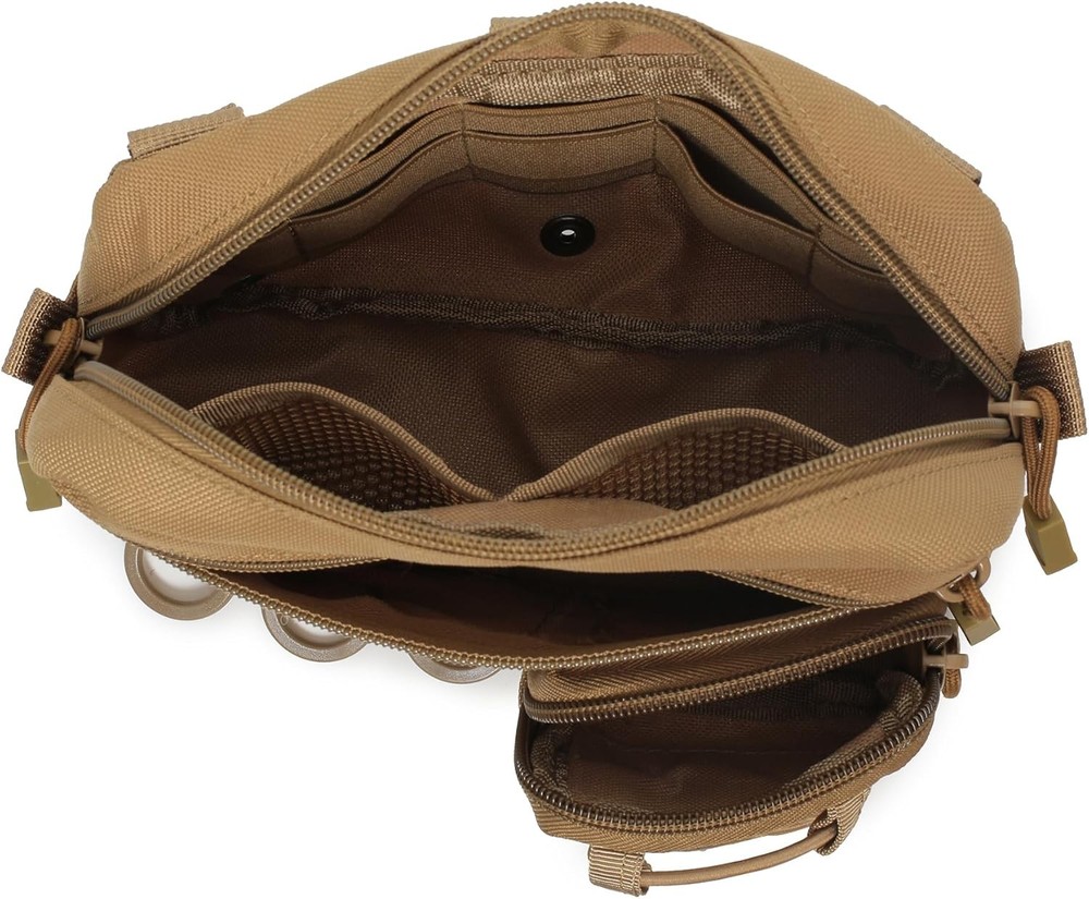 Tactical Molle Horizontal Admin Pouch with Front Drawstring Coyote Brown